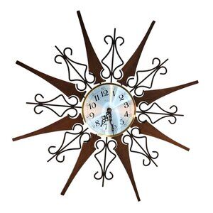 Mid-Century Modern Wall Clock Wood & Metal Sunburst Design needs new parts